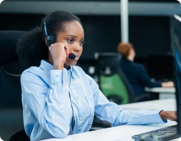 Contact center agent at desk